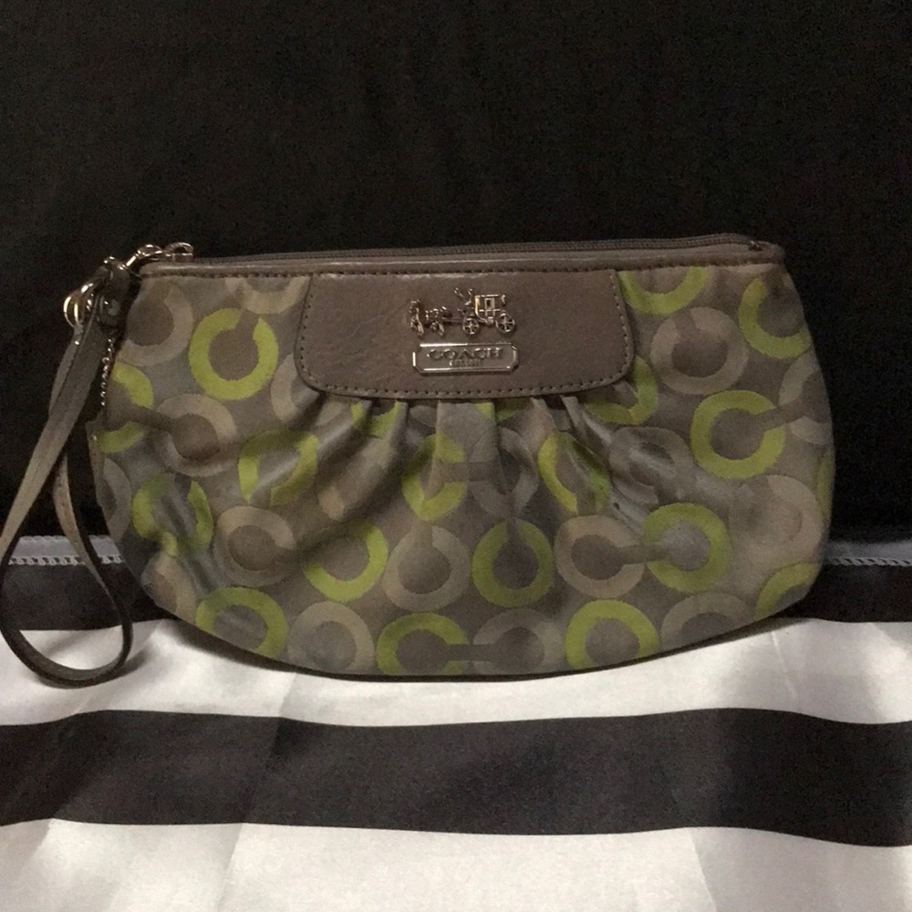 Coach signature gray and light green wristlet